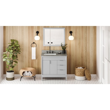 Jeffrey Alexander 36In. Gry Theodora Vanity, Left Offset, Steel Gry Cultured Marble Vanity Top, Undrmnt Rctngl Bowl VKITTHE36GRSGR